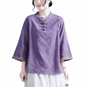 İlkbahar Yaz Nakış Zarif Vintage Chegsam Hanfu Çin Tüccar tarzı Kadın Giyim Vintage LG Kollu Kadın Top i7eo#