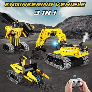 3 в 1 городской технический RC Car Robot Eccavator Racing Building Blocks Удаленный контроль бульдозер -грузовики кирпичи подарки для мальчиков