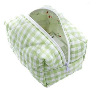 Cosmetic Bags Women Make Up Brush Large Capacity Quilted Checkered Makeup Bag Lady Purse For Cosmetics Brushes Girl