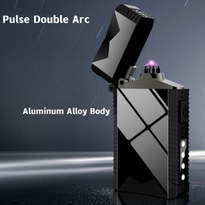 Ny pulsplasma Dual Arc LED Battery Display USB laddning Vindtät metall Portable Cigar Lighter Outdoor Men's High End present