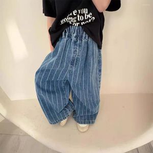 Trousers Children's Clothing 2024 Spring Summer Korean Style Striped Denim Pants Wide Leg Floor Mop Teenage