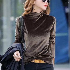 Frauen Blusen Herbst Und Winter Halb Stehkragen Gold Samt Damen Hemd Koreanische Warme Bodenbildung T-shirt Top