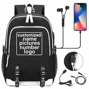 Impressão personalizada DIY sua foto ou logotipo Boy Girl Kids Book Bags Mulheres Bagpack Adolescentes Canvas Men Travel Laptop Backpack z75F #