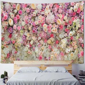 Tapestries Landscape Pink Flower Tapestry Plant Rose Cloth Art Printing Large Wall Bohemian Aesthetic Bedroom Home Decoration