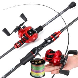 Combo Sougayilang 2,1 m Casting-Angelrute und Rollen-Set, 0,85 g Ködergewicht, Karbonfaser-Bass-Angelrute und 7,2:1 Baitcasting-Rolle