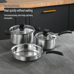 Cookware Sets 3 Pieces Of Stainless Steel Set Non-stick Frying Pan Milk Pot Soup Multi-purpose Kitchen Accessories