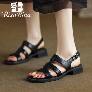 Scarpe Casual RIZABINA Sandali estivi da donna in vera pelle cinturino con fibbia romana appartamenti con tacco spesso décolleté giornalieri da ufficio retrò