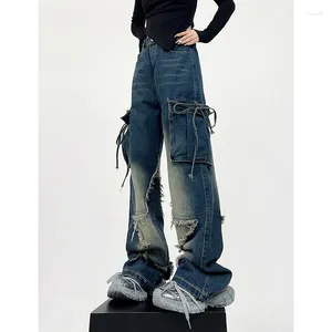 Jeans da donna ad alta vita Donne Black American Chic Streetwear Streetwear Gamba gamba gamba femmina Vintage Y2K Straight Driver Gamgy Denim Pant