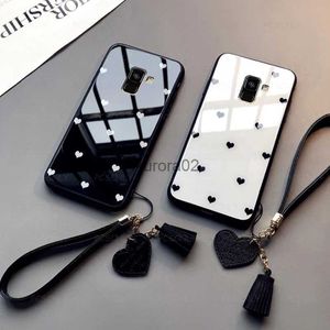 Casos de telefone celular caixa de vidro para samsung a6 a7 a8 a9 plus 2018 a8s a9s moda amor coração capa dura galaxy a5 a6 + a8 + yq240330