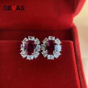 OEVAS VINTAGE 100% 925 SREBRE SREBRE STRONED MOISSANITE RUBY SPITSTone Birthstone Studs Kolczyki iskrzące biżuterię 299p