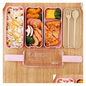 Lancheiras sacos 900ml caixa de material saudável 3 camadas trigo st bento microondas louça recipiente de armazenamento de alimentos lancheira xjy09 drop del othuj