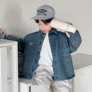 ジャケット2024 Zoetop Korean Spring School Boy Boy Boy Denim Coats Childrensing-Breasted Jacket Topsジュニアカジュアルアウトウェア