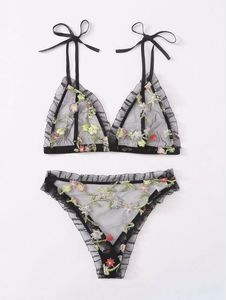 Kawaii sexig underkläder set kvinnor erotiska underkläder mesh frill trim spets topp osynlig behå med remmar set babydoll lolita bikini