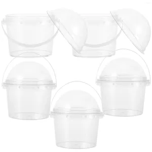 Disposable Cups Straws 5pcs Small Clear Bucket With Lid Food Safe Popcorn Ice Cream Container Bulk Storage Jars 500ml