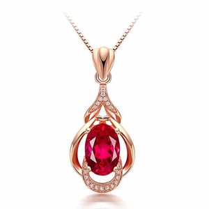 Versão coreana pombo sangue vermelho turmalina pingente cor pingente colar feminino 18k incrustado vermelho gota de água pingente