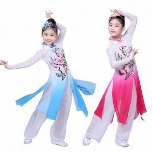 Kinesiska Hanfu New Children's Classical Stage S Paraply Dance Ethnic Girls Yangko Clothing Fan Dance S3VA#