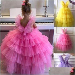 Girls Dresses Girl Pink Yellow Purple Ruffles Flower For S Ball Gown Child Party Real Images Kids Poshoot Baby Birthday Drop Delivery Dh8Fs