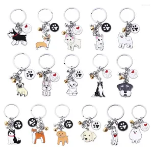 Keychains Bag Jewelry Fashion Animal Bell Teddy Dog Maltese Enamel Pet Keychain Keyring Pendant