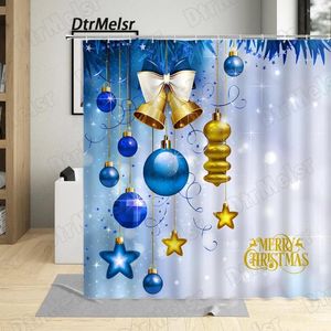 Dusch gardiner jul för badrumsdekor blå rep boll guldklockor stjärnor kreativt år tyg hem xmas vägg hängande set