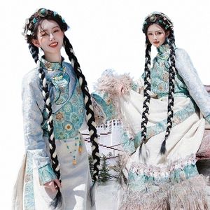 Costume tibetano Costumi Abito blu Lhasa Stile etnico Fotografia di viaggio Danza Y2uH #