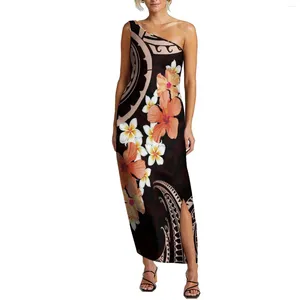 Partykleider Sommer Ein-Schulter-Kleid Maßgeschneidertes polynesisches Vintage-Kunstmuster Sexy Split Langer, hochwertiger Abend