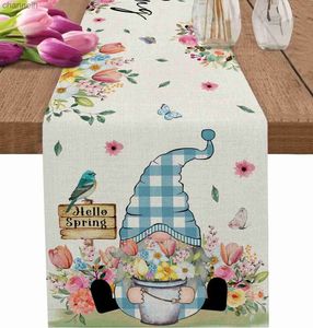 Table Runner Blue Tulip Floral Linen Runners Dresser Scarves Decor Farmhouse Dining Wedding Decoration yq240330