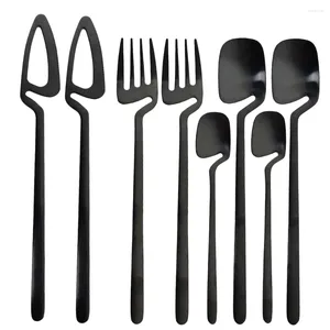 Set di posate JANKNG 8 pezzi/2 set stoviglie nere opache decorazioni per la cucina cucchiaio forchetta coltello set da tavola posate dorate gelato zuppa caffè uso