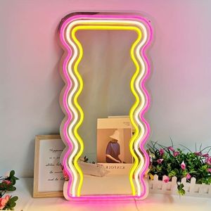 Specchio irregolare a parete ondulato a LED da 1 pezzo con luci al neon dimmerabili, specchio di bellezza, decorazioni per la casa, regali per le donne
