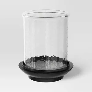 Castiçais de vidro preto suporte para lanterna interna/externa com base de metal fundido - 12