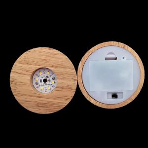 Battery Operated 8cm Round Wooden LED Light Dispaly Base Stand Holder 3D Table Night Lamp Base Crystal Glass Resin Art Ornaments