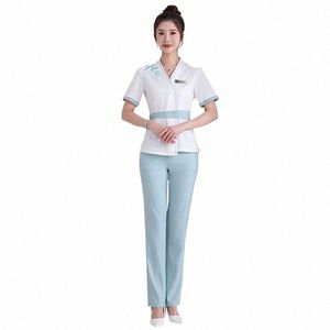 Uniforme estético chinês verão manga curta beleza sal esteticista roupas terno feminino spa hotel massagem nos pés workwear r7F7 #