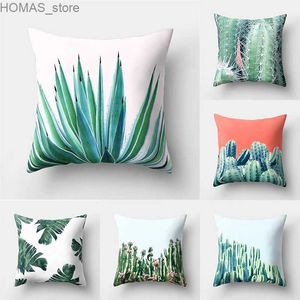 Pillow 45x45cm Tropical Plant case Green Leaf Cactus Sofa Office Seat Cushion Cover Creative Ornament Home Decoration Y240401