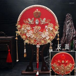 Decorative Figurines Red Bride Wedding Fan Double-sided Ceremony Handmade Jewelry Bouquet Accessories Pography Props Dance Party