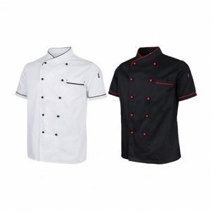 Unisex Chef Jacket Food Service z krótkim rękawem oddychający mundurowy ubrania szef kuchni do catering kelner hotel restauracja M5df#