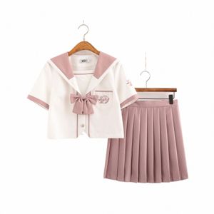 2021 Rosa Bianco JK Uniforme estiva manica corta Uniformi scolastiche giapponesi Ragazze Sailor Set Gonna a pieghe JK Uniform COS Costumi j8eb #