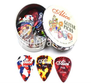 Alice Big Round Metal Pick Holder Case Box With 20pcs Pearl Celluloid Guitar Picks 1081129