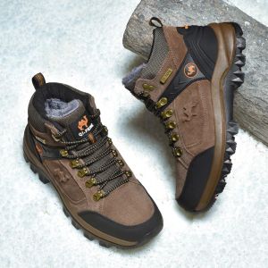 Klassiska män vinterstövlar äkta läder sneakers för man päls plysch snöskor varm utomhus fotled stövlar utomhus vandringskor