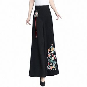 new Spring High-waisted Chiff Wide-leg Trousers Heavy Embroidery Fi Pendant Trousers Retro Traditial Chinese Clothes s8XM#