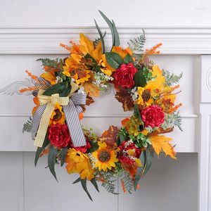 Decorative Flowers Fall Wreaths For Front Door 17.72 Inch Wreath With Hydrangea Red Berry Autumn Indoor Christmas