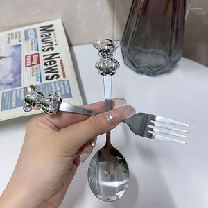 Spoons Creative Cute Bear Coffee Dessert Spoon Fork Stainless Steel Stirring Tea Scoop Cartoon Tableware