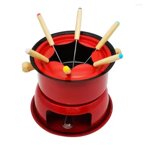 Cookware Sets Red Mini Stainless Steel Fondue Pot Set Cheese Chocolate 6 Dipping Forks And Removable Melts Candy Sauce Dip