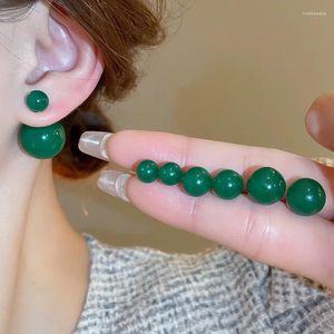 Stud Earrings Minar Vintage Multiple 8 10 12mm Green Color Double Round Ball Resin For Women Female Gold Plated Alloy Jewelry