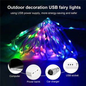 LED Multicolor Fairy String Lights, 10m 100leds 5V Addressable Waterproof Curtain Lights, Christmas Lights Remote & Bluetooth
