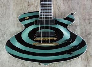 Wylde Audio Odin Grail Gangrene Metallic Green W Black Bullseye Электрогитара Черное дерево Накладка на гриф Швабра Большой блок Инкрустация Маленькая 8161222