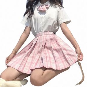 mundury japoński set remis Nowe w krato dziewczęta mundury szkolne szkolne bluzka z Koreańczykiem seifuku dla studenta Full Pink F1zu#
