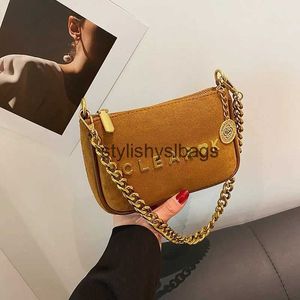 Totes Brand Designer Suede Womens Shoulder Bag Retro Chain Letter Crossbody Bag Half Moon Handbag 2023 Winter New Trend H240330