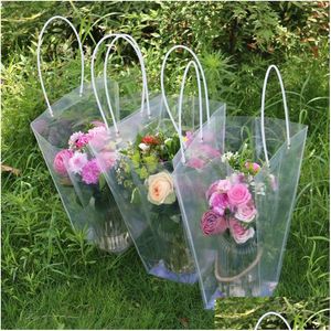 Gift Wrap 10Pc Transparent Trapezoid Shape Plastic Basket Box Wedding Party Birthday Valentines Day Flower Packaging Florist Supplies Dhu8E