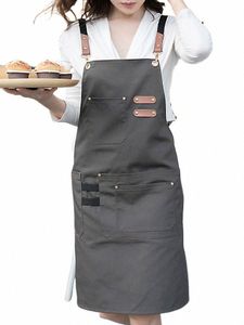 Ny FI Canvas Kitchen Aprs For Woman Men Chef Work Apr For Grill Restaurant Bar Shop Cafes Beauty Nails Stus Uniform S1wy#