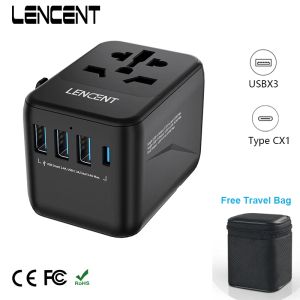 LENCENT Universal Travel Adapter International Charger with 3 USB Port 1Type-C PD Charging Adapter EU/UK/USA/AUS plug for Travel
