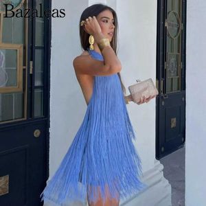 Urban Sexy Dresses Traf 2024 Blue Mujer fransade applikationer Party Mini Dress Backless Halter Neck Womens Women Official Store YQ240330